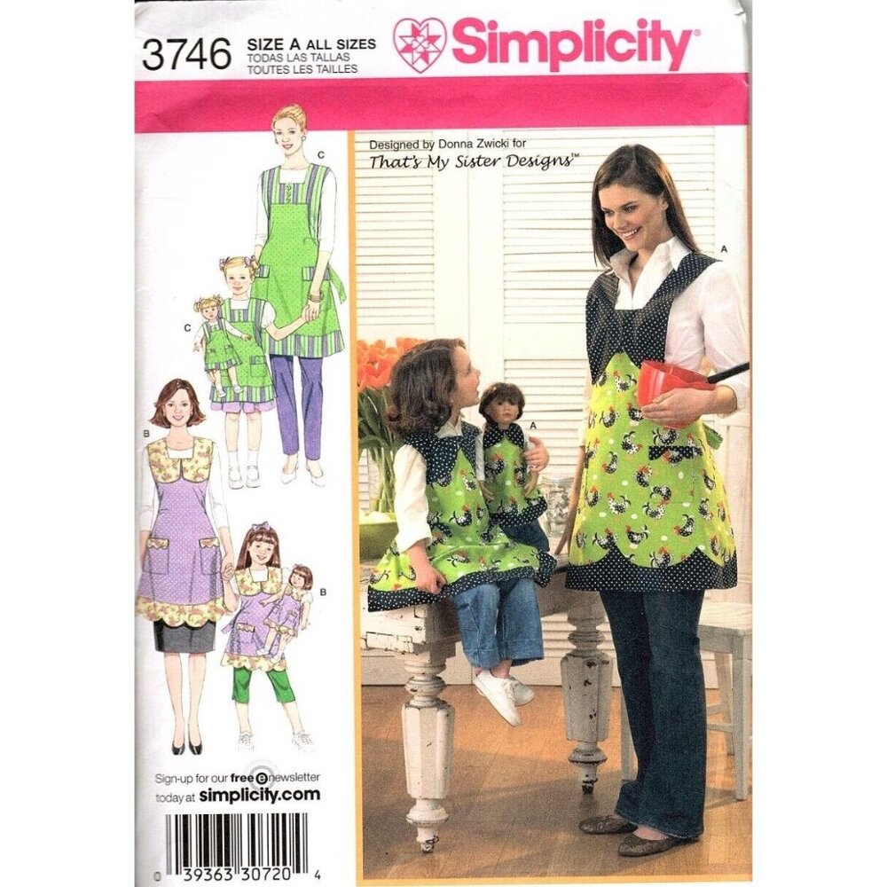 Simplicity 3746 Misses, Girls and 18 inch Doll Aprons OS Uncut Sewing Pattern